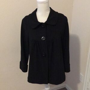 black notations coat with Peter Pan collar
